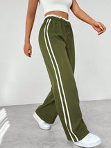 Damen Weite Beine Verstellbare Stoffhose – Grün