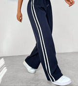 Damen Weite Beine Verstellbare Stoffhose – Blau