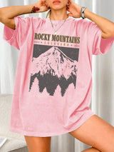 Oversized T-Shirt "Rocky Mountains" in Vintage-Schwarz – Urban Streetstyle mit Retro-Vibe – Pink