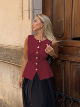 Ärmelloses Tailor-Weste mit Knöpfen – Feminin, Edel & Vielseitig – Burgundisch
