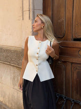 Ärmelloses Tailor-Weste mit Knöpfen – Feminin, Edel & Vielseitig – Weiß