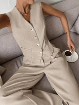 Zweiteiliges Set mit Weste & weiter Hose – Modern, Luftig & Smart – Khaki