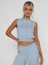Gestricktes Cropped Top mit Knopfleiste – Minimalistisch, Weich & Kombistark – Blau
