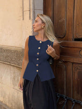 Ärmelloses Tailor-Weste mit Knöpfen – Feminin, Edel & Vielseitig – Marineblau