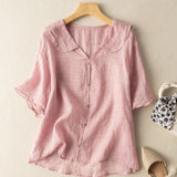Dagmar | Damen Vintage Bluse Locker Knopfverzierung – Locker Vintage Bluse 2026 – Rosa