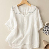 Dagmar | Damen Vintage Bluse Locker Knopfverzierung – Locker Vintage Bluse 2026 – Weiß