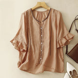 Fiona | Rüschenärmel Gemustert Bluse – Braun