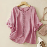 Fiona | Rüschenärmel Gemustert Bluse – Rosa