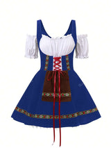 Oktoberfest Dirndl Kleid für Damen – Traditionelles Trachtenkleid mit Schürze – Blau