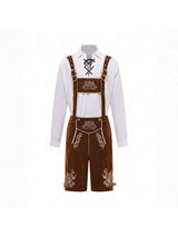 Oktoberfest Lederhosen Set für Herren – Traditionelle Trachtenhose mit Hemd – Braun
