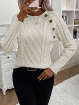 Clara – Pullover mit Knopfdetails und Zopfmuster – Aprikose