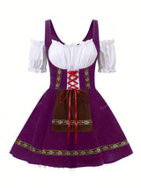 Oktoberfest Dirndl Kleid für Damen – Traditionelles Trachtenkleid mit Schürze – Lila