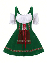 Oktoberfest Dirndl Kleid für Damen – Traditionelles Trachtenkleid mit Schürze – Grün