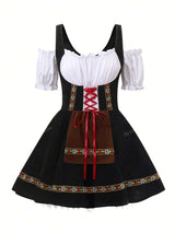 Oktoberfest Dirndl Kleid für Damen – Traditionelles Trachtenkleid mit Schürze – Schwarz