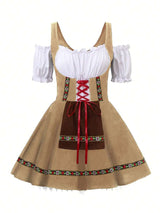 Oktoberfest Dirndl Kleid für Damen – Traditionelles Trachtenkleid mit Schürze – Khaki