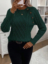Clara – Pullover mit Knopfdetails und Zopfmuster – Dunkelgrün