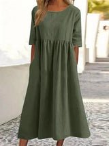 Chiora – Hochwertiges Baumwoll-Leinen-Kleid – Armygrün