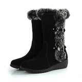 Mittellange winterschuhe für damen mit warmem fellfutter – Schwarz