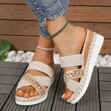 Vaila – Stilvolle gewebte Keilsandalen – Beige