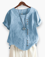 Damen Elegante Kurzarm-Bluse | Unifarben – Himmelblau