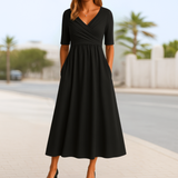 Monique | Kurzärmliges Crossover-Kleid – Schwarz