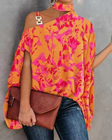 Damen Elegantes Bedrucktes Oberteil | Festliche Oberteile Damen – Rosa-orangefarbene Blume