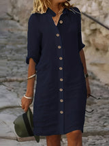 Paula - Lässiges Hemdkleid mit halben Ärmeln für Damen – Marineblau