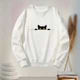 Katie – bequemes damen-sweatshirt mit schwarzem katzen-print – Weiß