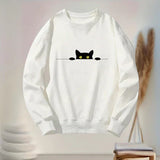 Victoria - verspieltes sweatshirt für frauen mit schwarzem katzenmuster – Weiß