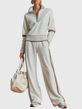 Minrada - Set Aus Bluse Und Hose Mit Breiten Falten – Grau