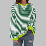 Amelia - Weicher Strickpullover mit Streifen – Dunkelgrün