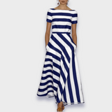 Samantha Damen Maxikleid Gestreift - Handgemacht, Bequem, Ideal Für Sommer & Besondere Anlässe – Dunkelblau