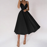 Damen Elegant Abendkleid | Cocktailkleid mit Spaghettiträgern und Herz-Ausschnitt – Schwarz