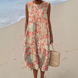 Millie | Retro Floral Dress – Ärmellos mit Rundhalsausschnitt