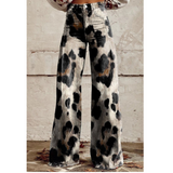 Janeesa Leopard-Jeans mit Weitem Bein – Schwarz