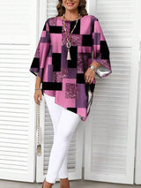 Nurit - Karierte Oversize Bluse Mit Kurzarm Und Drucken – Rosa