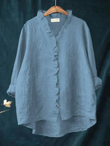Sanela – Lässiges Baumwollhemd mit Rüschen – Blau