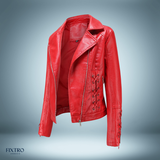 Exklusiv – lederjacke mit zöpfen – Rot