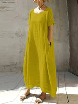Anuradhi - Lässiges Langes Kleid Mit Weiten Ärmeln – Gelb