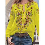 Shelanie - Boho-Bluse mit Blumenstickerei – Gelb