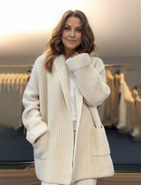 Strukturierte Strickjacke für Damen | Lang – Beige