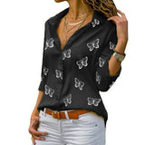 Damen nan lockere Longbluse mit Schmetterlingsprint und Hemdkragen Drune – Schwarz