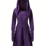 Damen Halloween-Kleid mit Kapuze | Schnürung & Asymmetrischer Saum – Lila