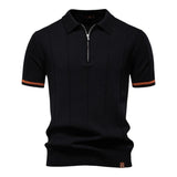 Johncena – Lässiges Polohemd Mit Reißverschluss Im Sportstil – Schwarz