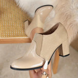 Shanika – Wildlederstiefel Mit Klobigem Absatz – Beige