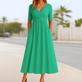 Monique | Kurzärmliges Crossover-Kleid – Grün