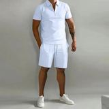 Herren Elegantes Polo- und Shorts-Set | Sommer – Weiß