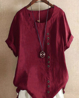 Damen Sommer Blusenshirt | Kurzarm Design mit Knopfleiste – Dunkelrot