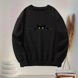 Katie – bequemes damen-sweatshirt mit schwarzem katzen-print – Schwarz
