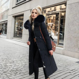 Marine - Verlängerter warmer Wintermantel – Schwarz
